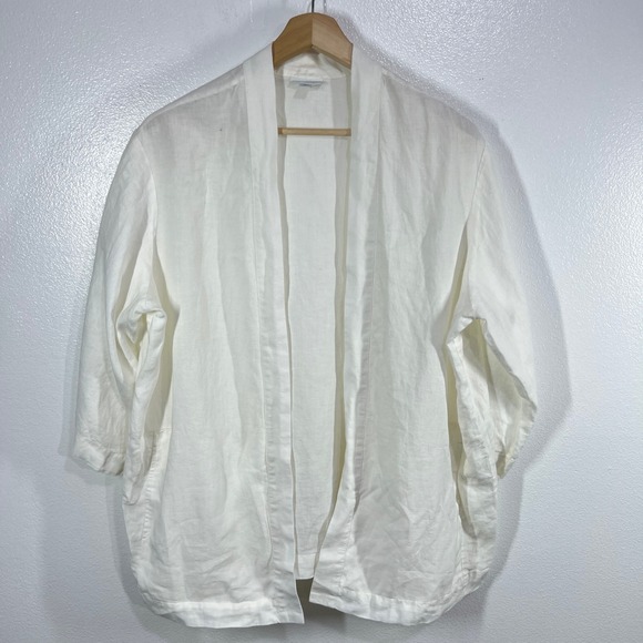 Pure Jill 100% Linen Kimono Open Front Pockets Lightweight Cardigan Jacket 1X - Picture 2 of 9